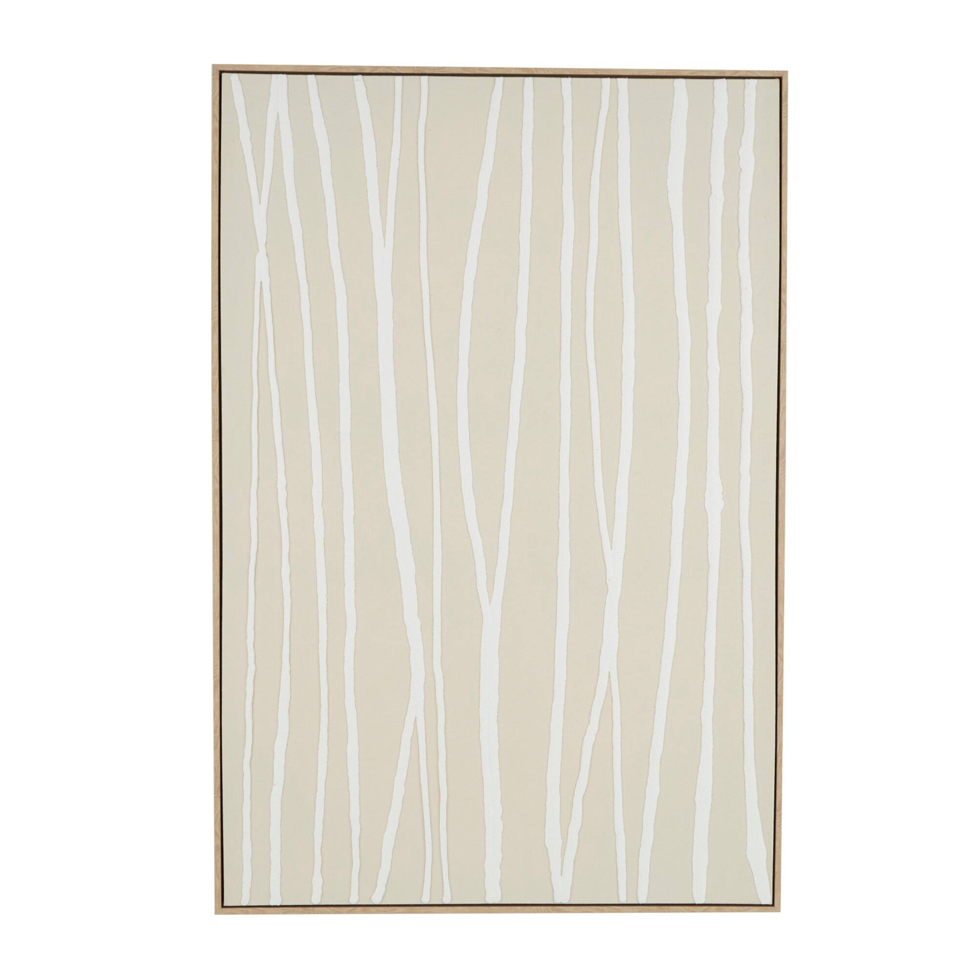 Beige Wooden Abstract Vertical Line Framed Wall Art with Brown Wooden Frame